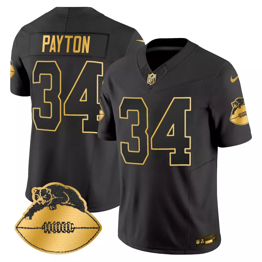 Walter Payton 34 Chicago Bears Jersey Black Alternate Football Men Gold Throwback
