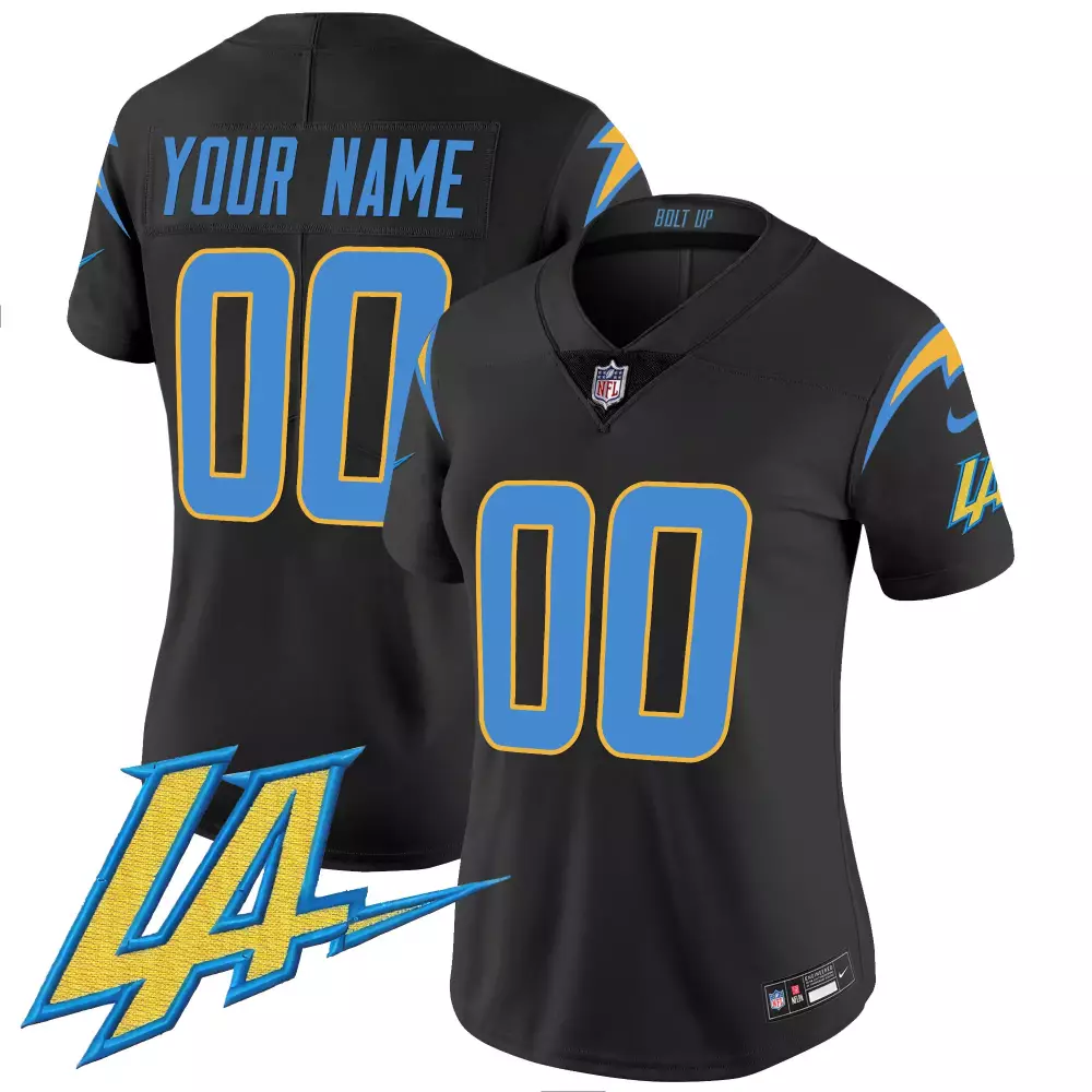 Custom Los Angeles Chargers Jersey Black Men Replica Blue Yellow Vapor All Stitched