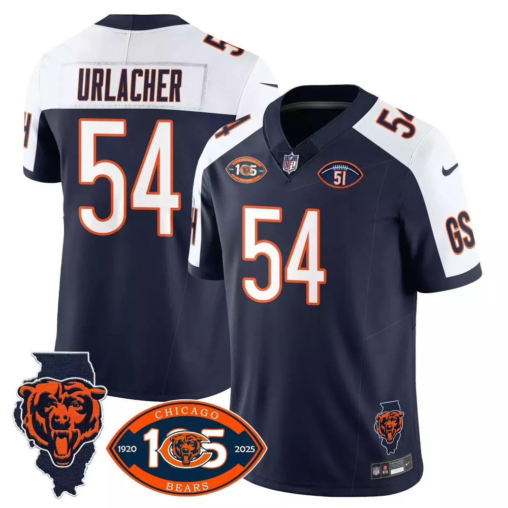 Brian Urlacher 54 Chicago Bears Jersey Navy Blue 100th Anniversary Season Men White
