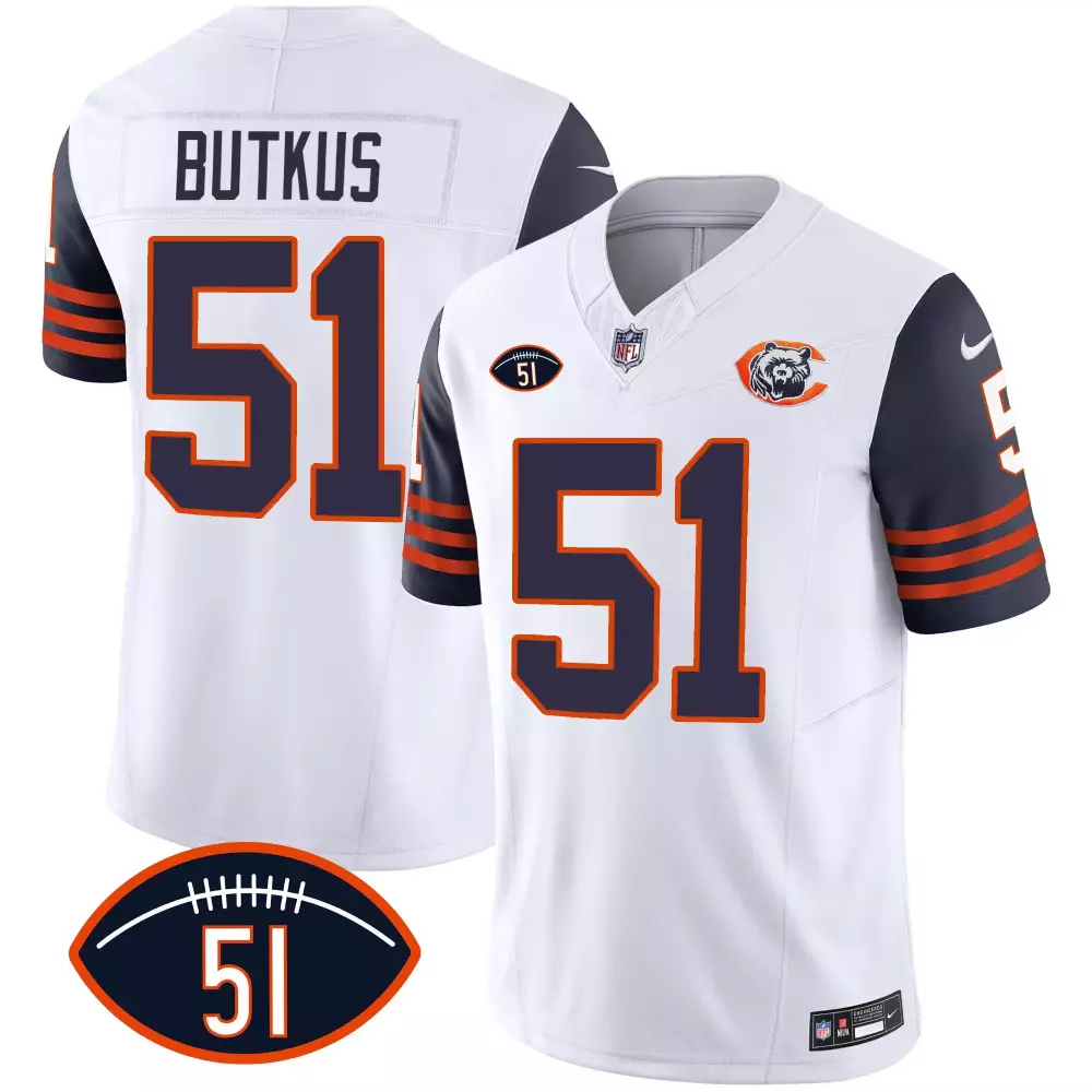Dick Butkus 51 Chicago Bears Jersey White Men Alternate Navy Orange Throwback All