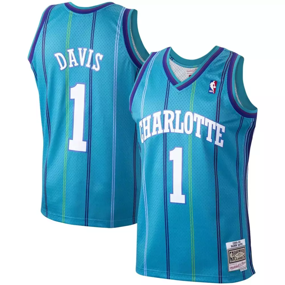 Baron Davis 1 Charlotte Hornets Jersey Teal 1999-00 Mitchell Ness Hardwood Classics
