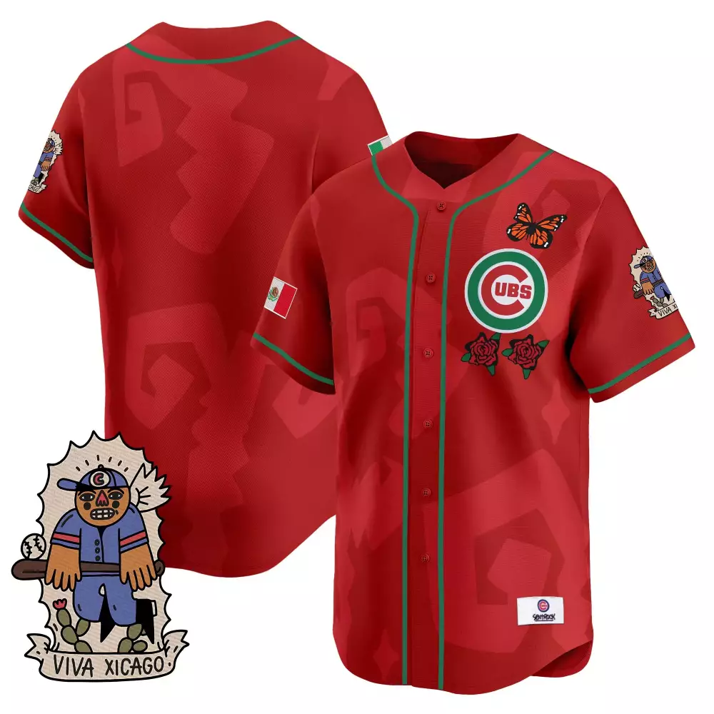 Felix Reyes 15 Cubs Jersey Red City Connect Mexico Flag Viva Xicago Sticker Men Custom Design