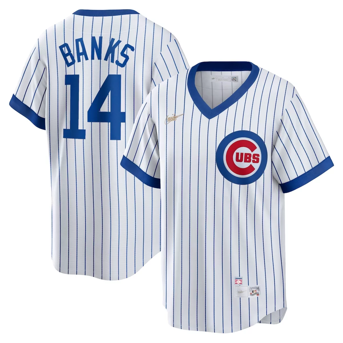 Ernie Banks 14 Cubs Jersey White Men Blue Home Cooperstown Collection