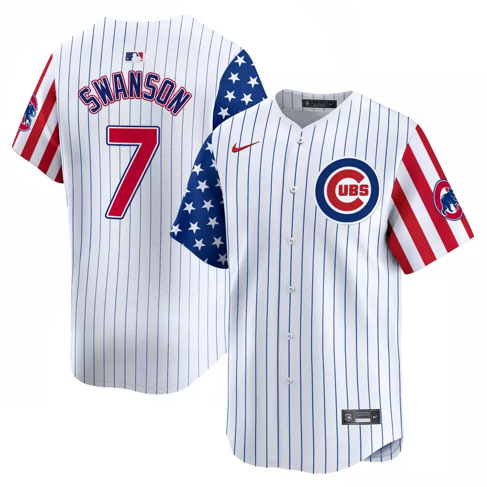 Dansby Swanson 7 Cubs Jersey White Men Split Design Blue Red Vapor Premier Limited
