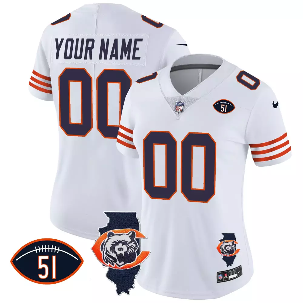 Custom Chicago Bears Jersey White Illinois Navy Blue Orange All Stitched