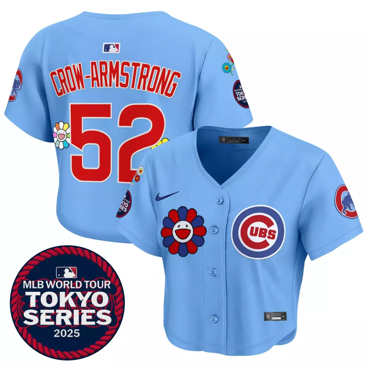 Pete Crow-armstrong 52 Cubs Jersey Light Blue MLB World Tour Tokyo Series 2025 Takashi Murakami Flower