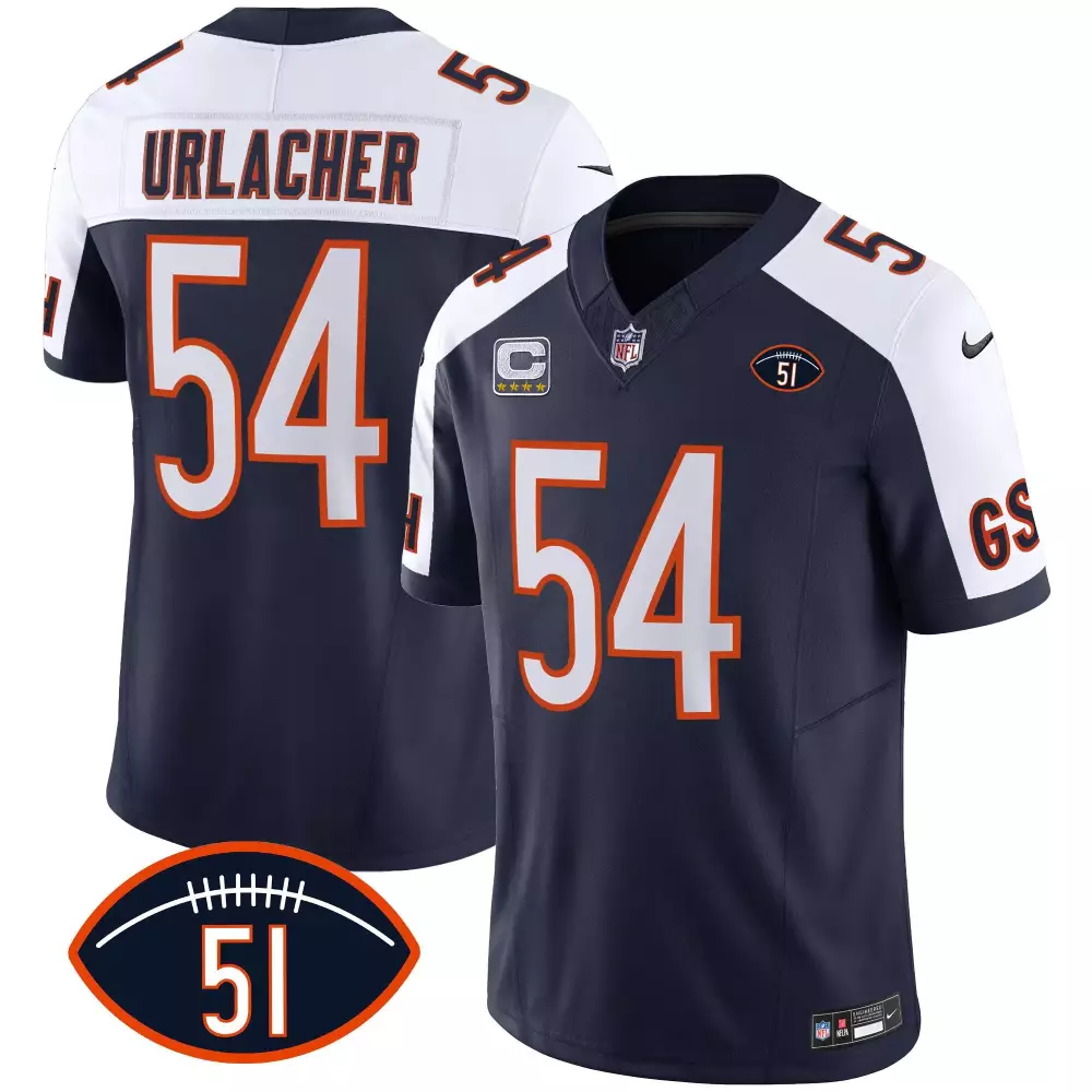Brian Urlacher 54 Chicago Bears Jersey Navy Blue Men White Orange Alternate Vapor