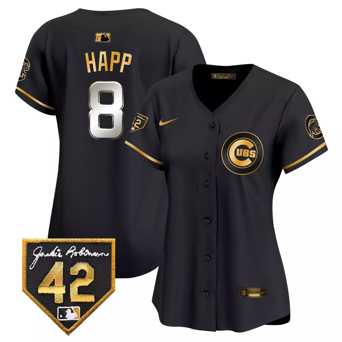 Ian Happ 8 Cubs Jersey Black Jackie Robinson Day 42 Men Gold Vapor Premier Limited