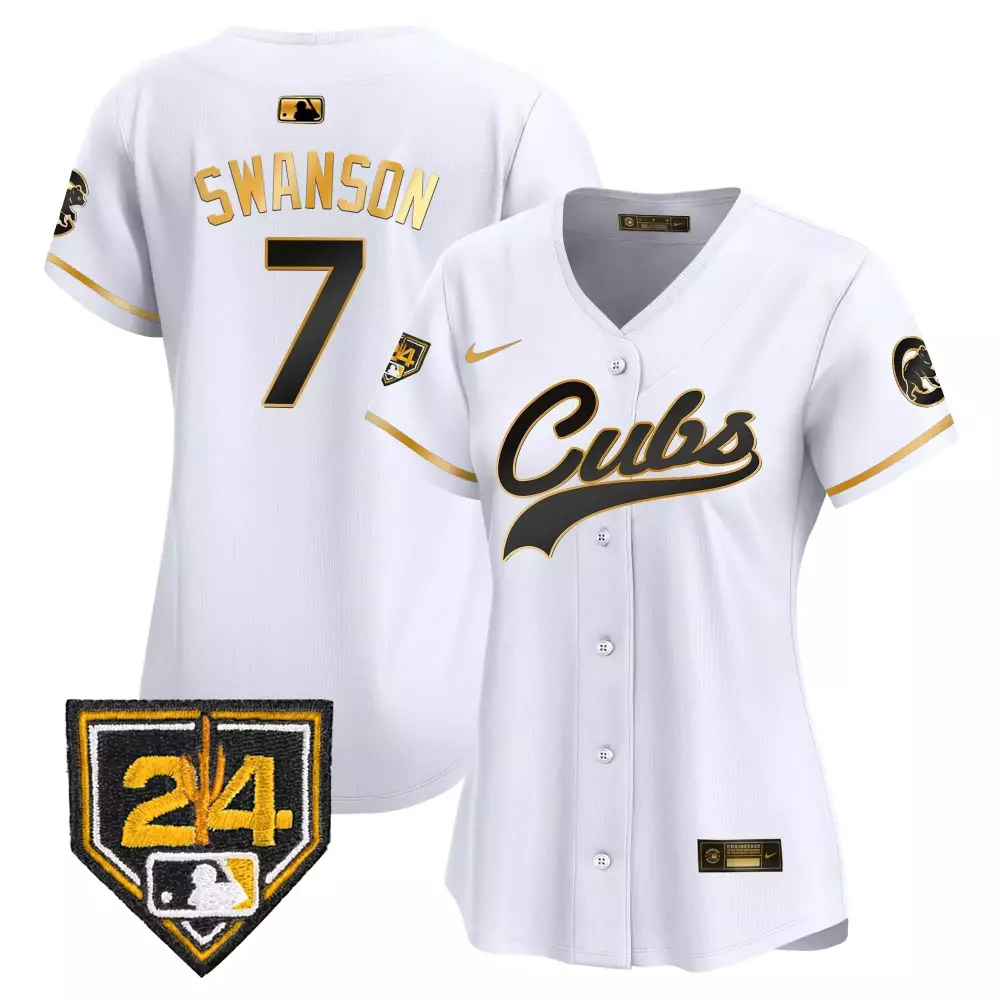 Dansby Swanson 7 Cubs Jersey White Women Black Gold Vapor Premier Limited All Stitched