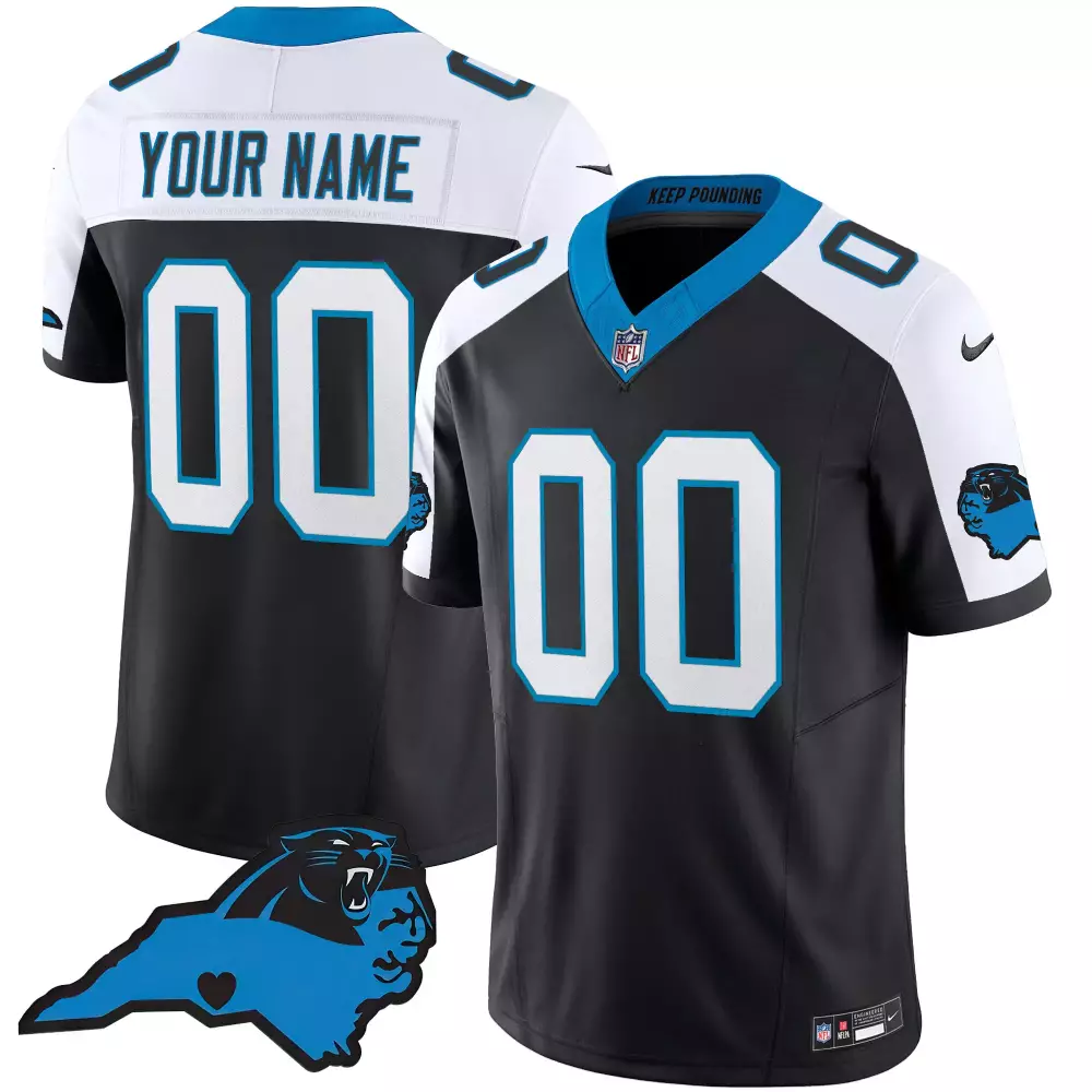 Custom Carolina Panthers Jersey Black Men Blue White All Stitched Vapor