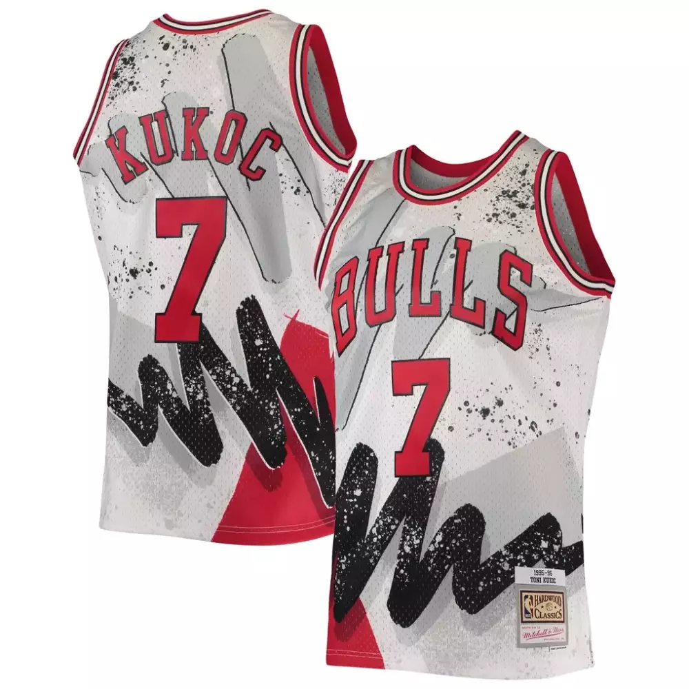 Toni Kukoc 7 Bulls Jersey White Mitchell Ness Men Alternate Split Design Red Black