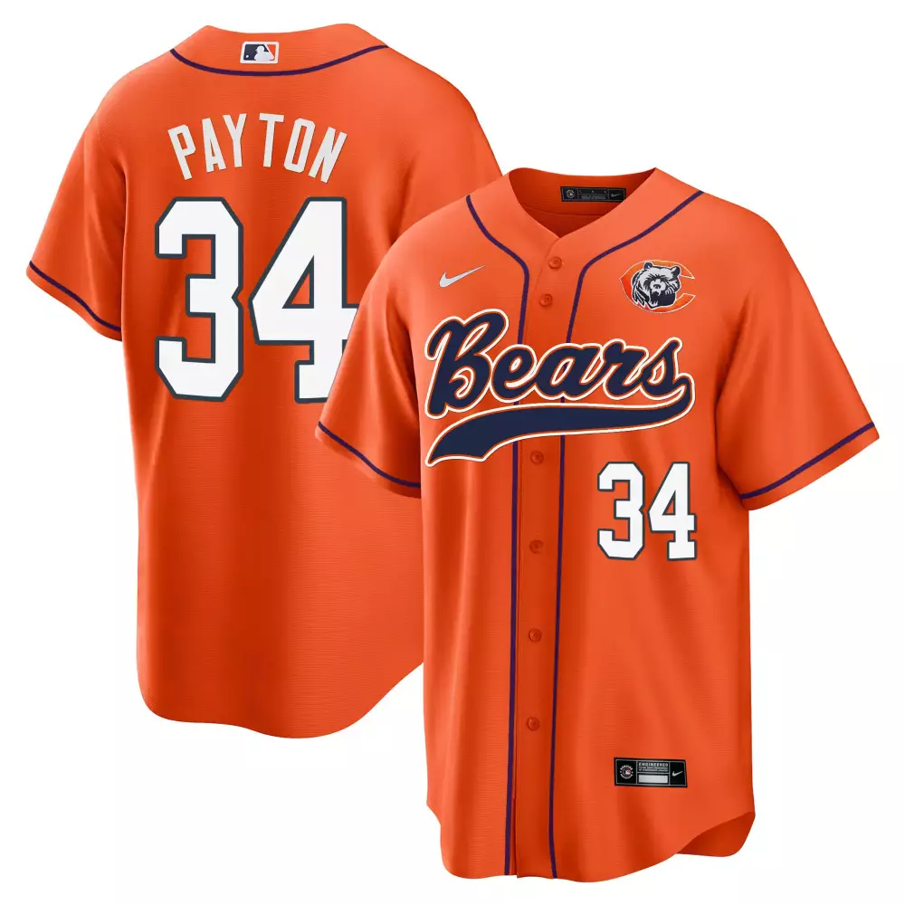 Walter Payton 34 Bears Jersey Orange Men Navy Blue All Stitched Vapor