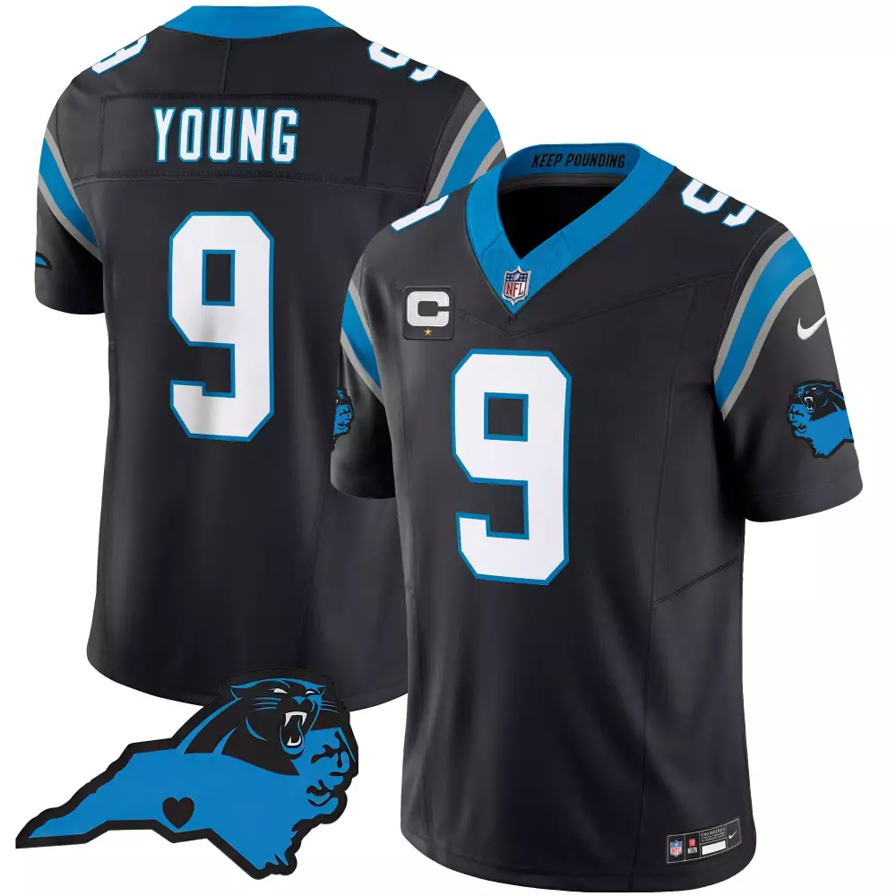 Bryce Young 9 Carolina Panthers Jersey Black City Connect Captain's "c" Men Player