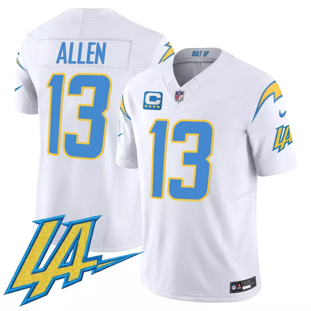 Keenan Allen 13 Chargers Jersey White Captain Men Standard Blue Yellow Vapor Limited
