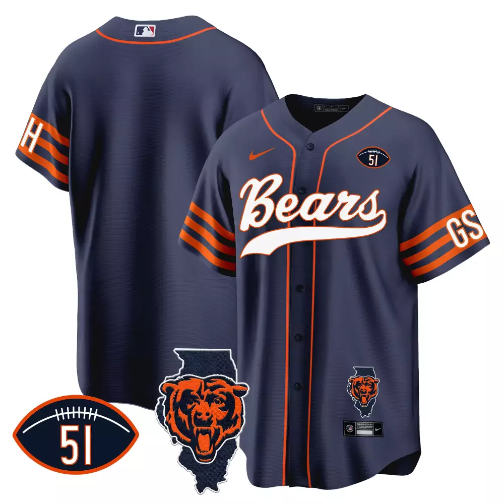 Gs 51 Bears Jersey Navy City Connect Illinois Outline Bear Head Men Orange White