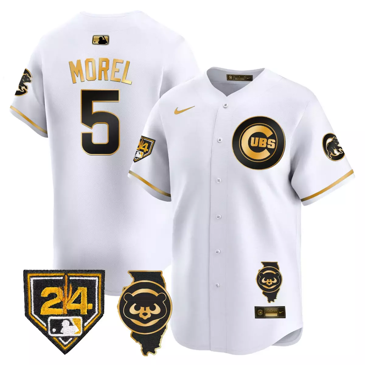 Morel Training 5 Cubs Jersey White City Connect Illinois 2024 Men Black Gold Vapor
