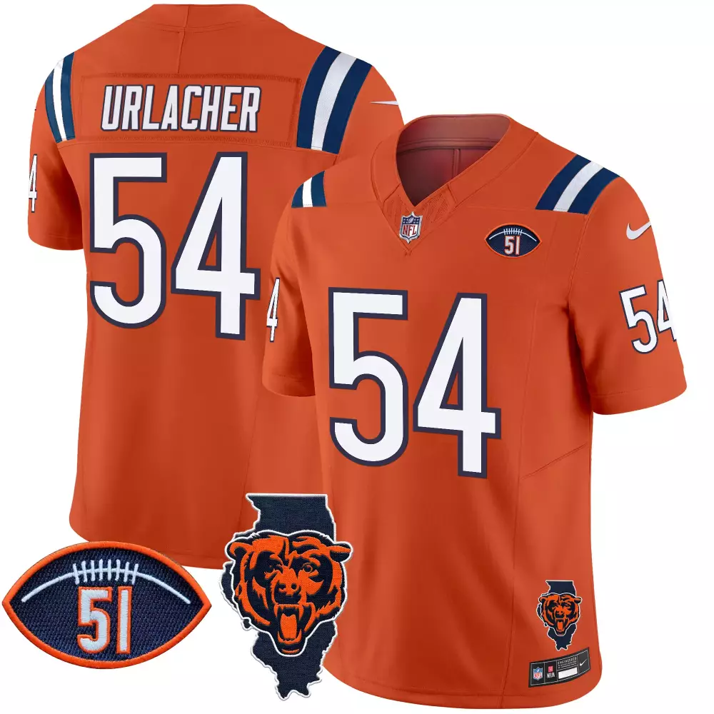 Brian Urlacher 54 Chicago Bears Jersey Orange Navy Vs. Illinois Shape Bear Football Number 51
