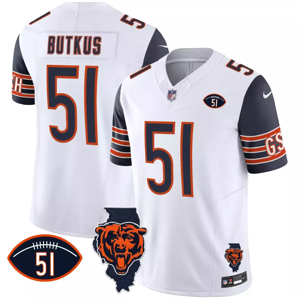 Dick Butkus 51 Chicago Bears Jersey White Men Navy Blue Orange Vapor All Stitched