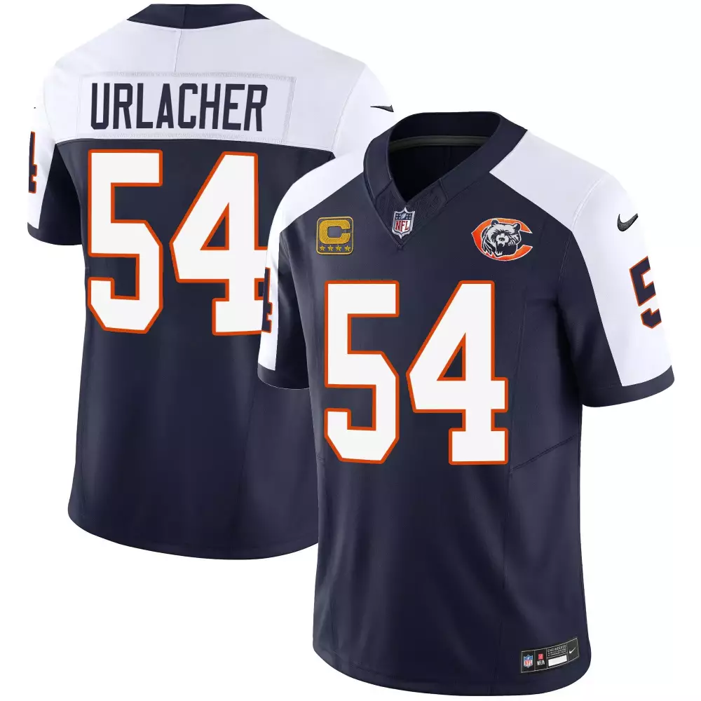 Brian Urlacher 54 Chicago Bears Jersey Navy Blue (captain's Patch) Men White Orange