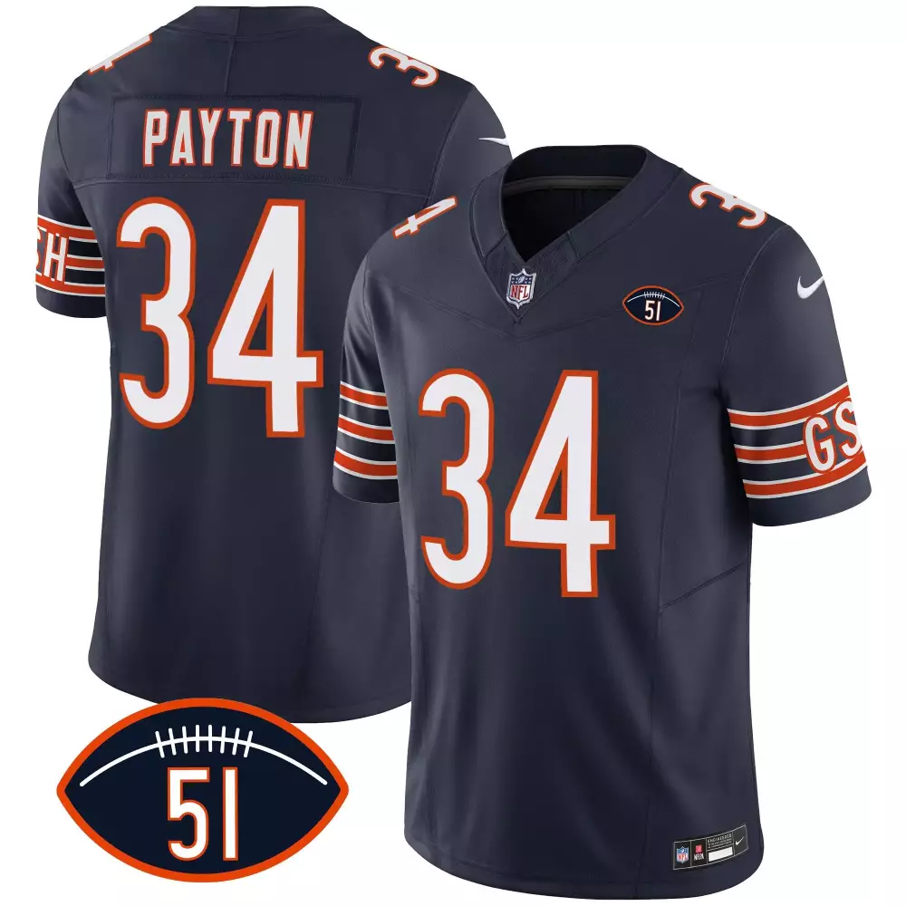 Walter Payton 34 Chicago Bears Jersey Navy Blue Men White Orange Vapor All Stitched
