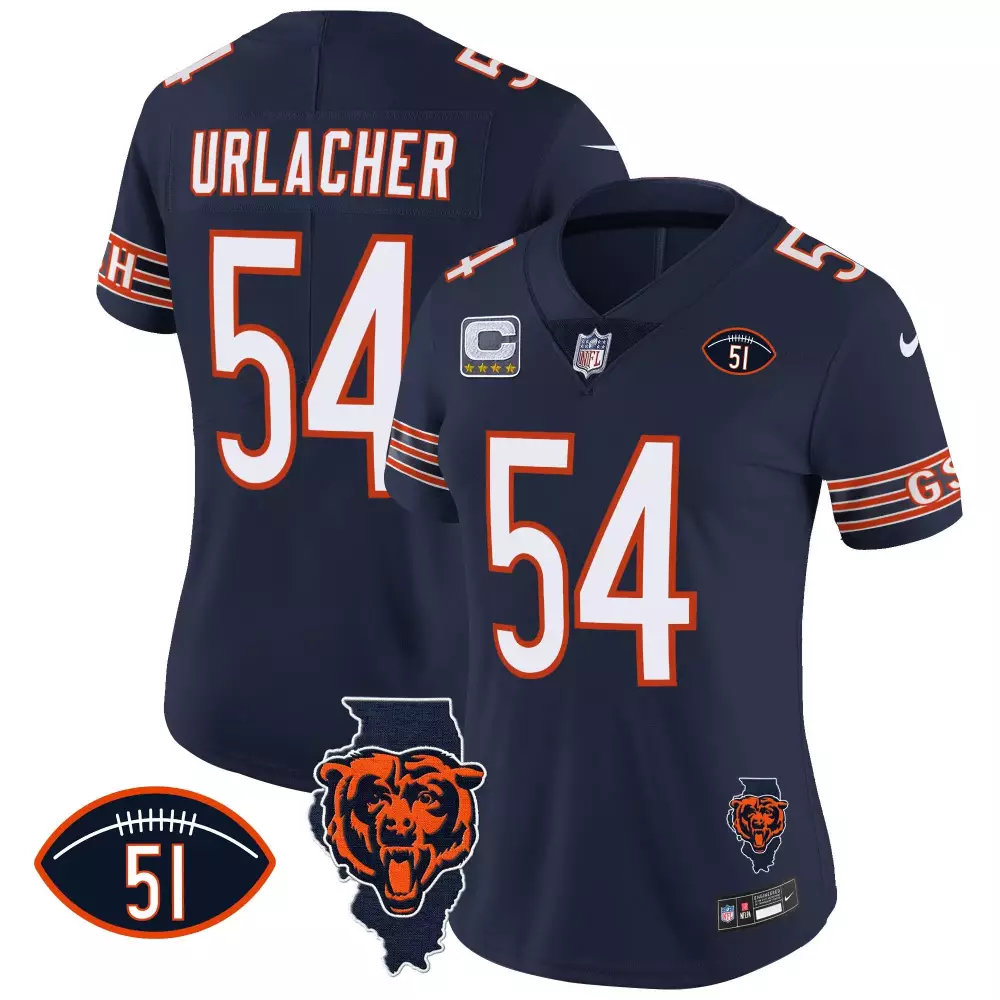 Brian Urlacher 54 Chicago Bears Jersey Navy Blue (captain) Men Orange White Vapor