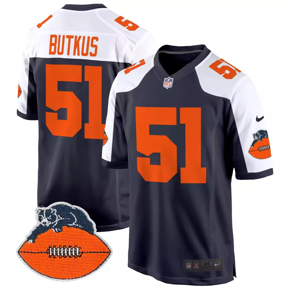Dick Butkus 51 Chicago Bears Jersey Navy Blue Football Bear Men Player Orange White