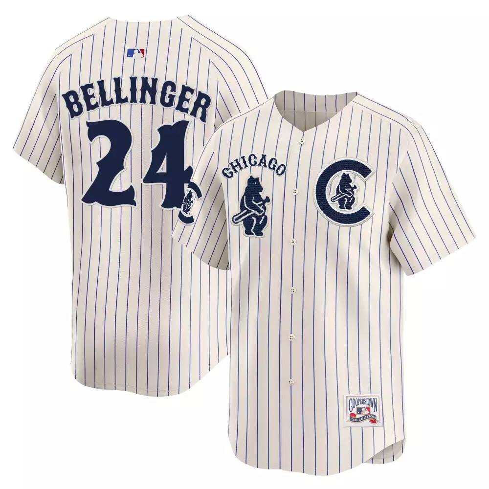 Cody Bellinger 24 Cubs Jersey Cream Cooperstown Collection Men Blue Navy Vapor Premier