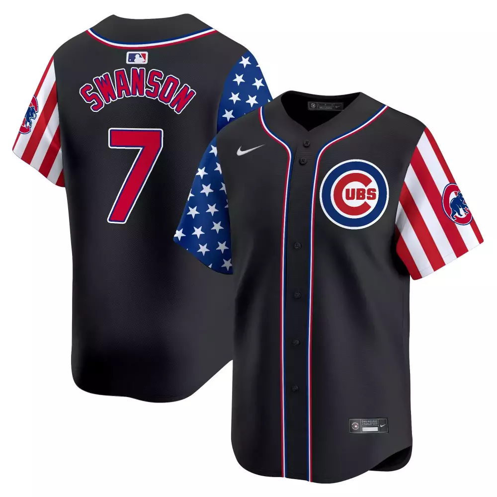 Dansby Swanson 7 Cubs Jersey Black Men Split Custom Design White Red Blue Vapor Premier