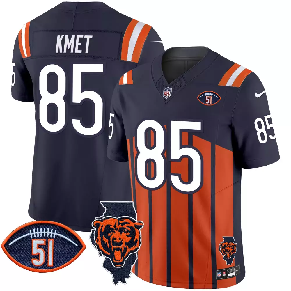 Cole Kmet 85 Chicago Bears Jersey Navy Illinois State Outline Bear Men Orange White