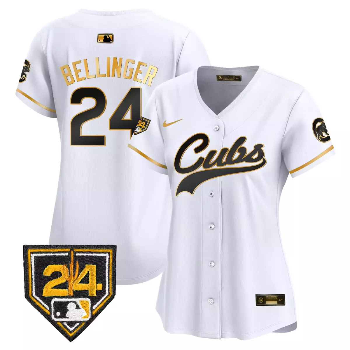 Bellinger Training 24 Cubs Jersey White Number Women Black Gold Vapor Premier Limited