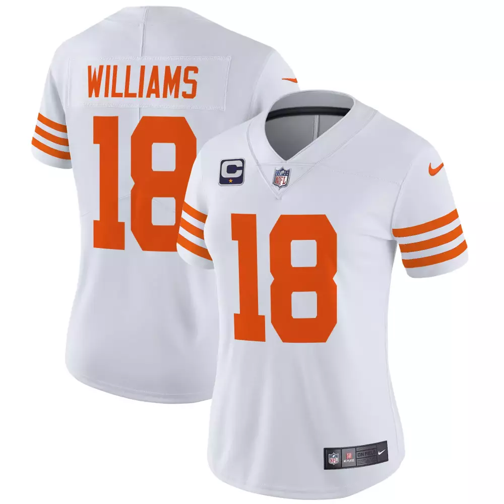 Caleb Williams 18 Jersey White Cleveland Browns Women NFL Orange Throwback Vapor