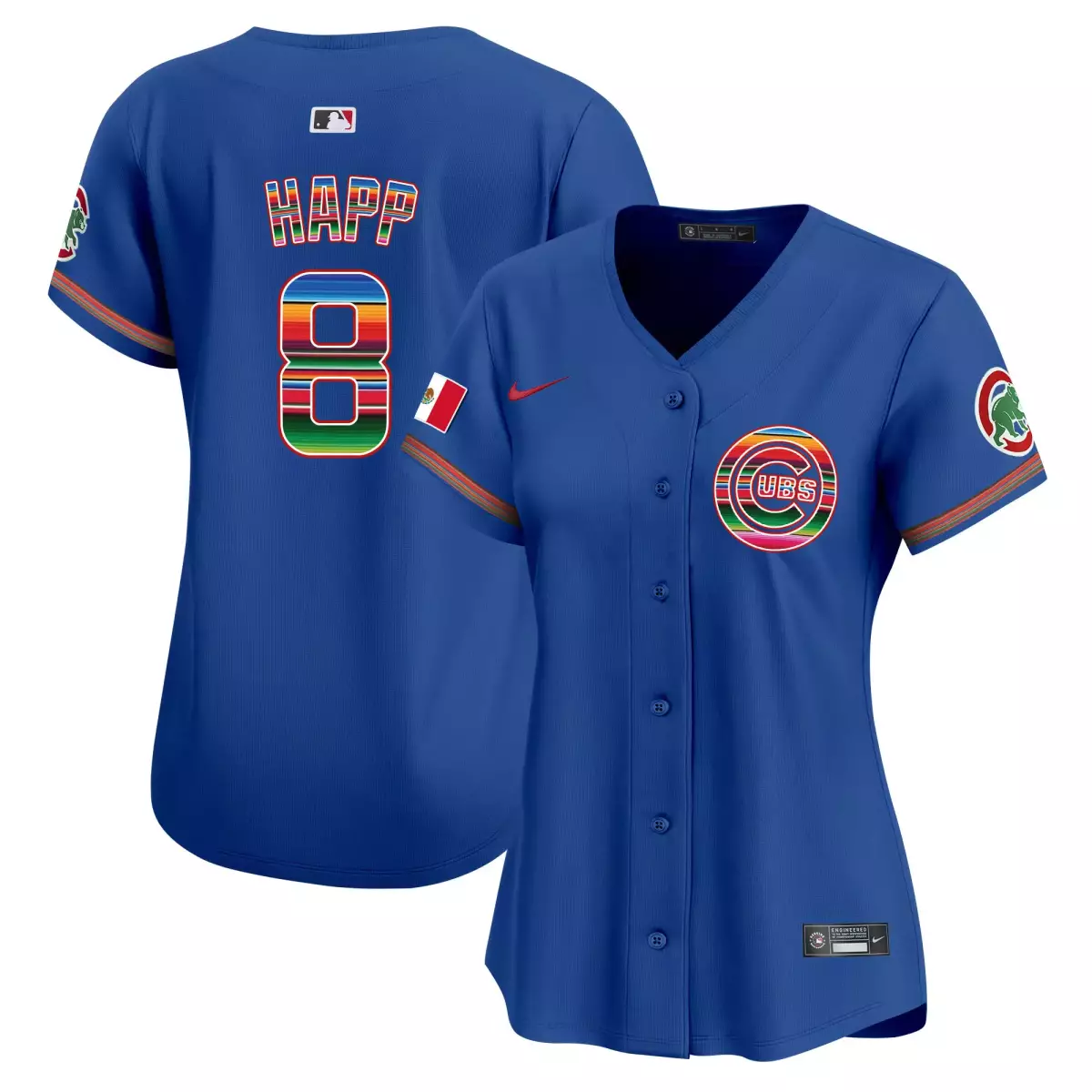 Happ Mexico 8 Chicago Cubs Jersey Royal Blue Cinco De Mayo Mexican Flag Men Split
