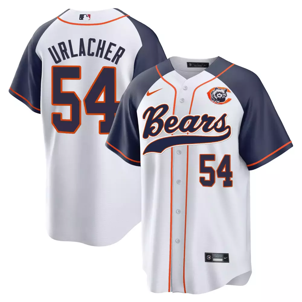 Brian Urlacher 54 Bears Jersey White Men Split Design Navy Blue Orange Stitched Throwback