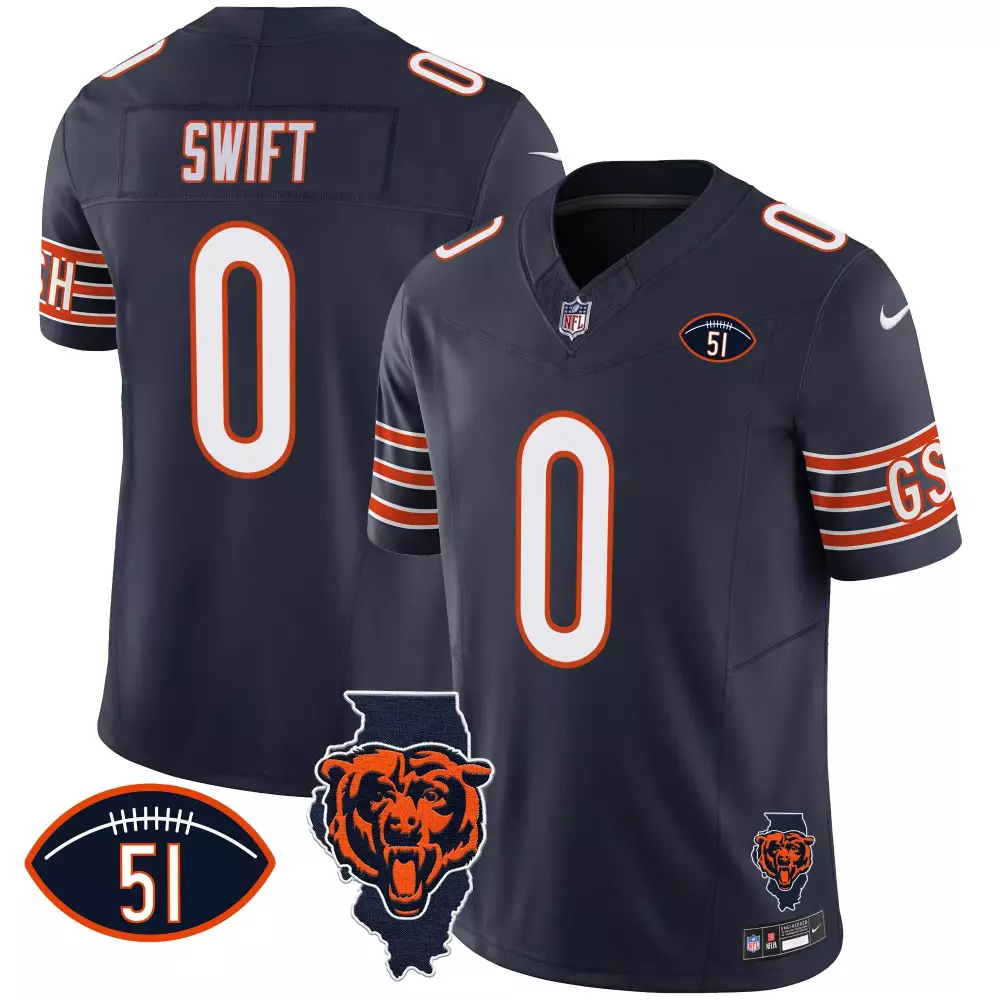 D'andre Swift Chicago Bears Jersey Navy Blue Illinois State Bear Head Men Orange