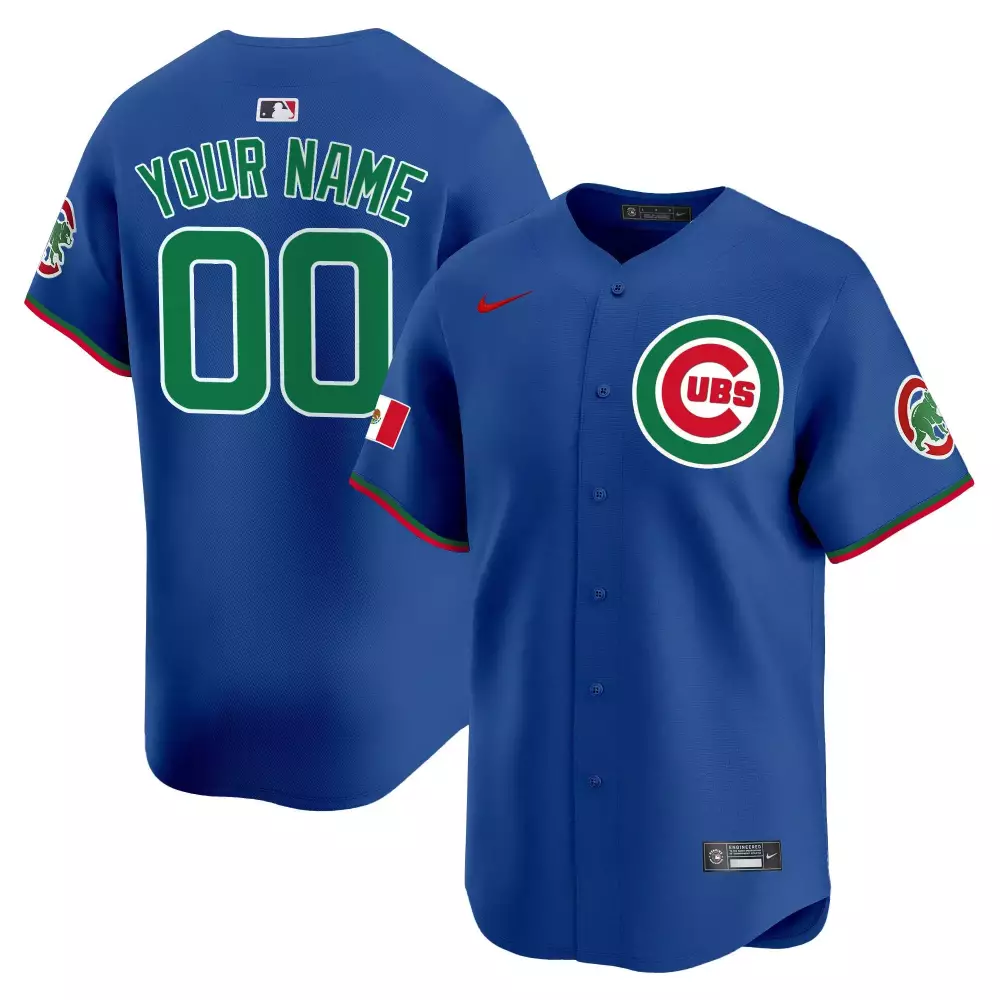 Custom Cubs Jersey Blue Mexico Flag Men Green Red White Vapor Premier Limited v3