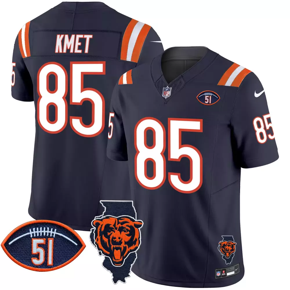 Cole Kmet 85 Chicago Bears Jersey Navy Illinois State Outline Men Alternate Orange