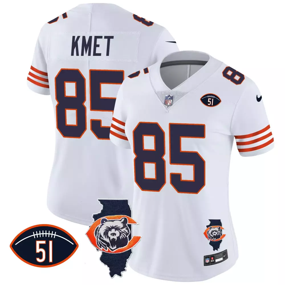 Cole Kmet 85 Chicago Bears Jersey White Illinois State Outline Men NFL Alternate