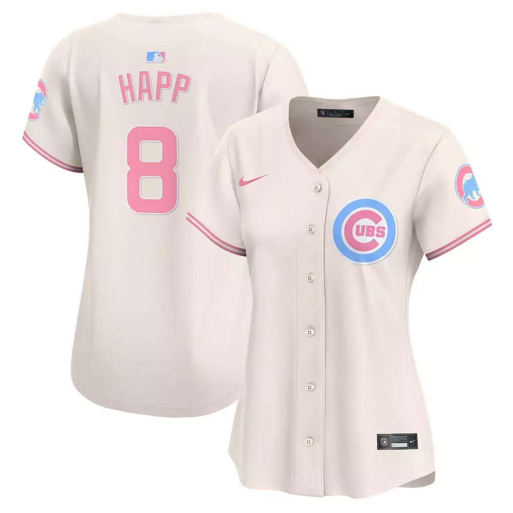 Ian Happ 8 Cubs Jersey White Women Alternate Pink Light Blue Vapor Premier Limited