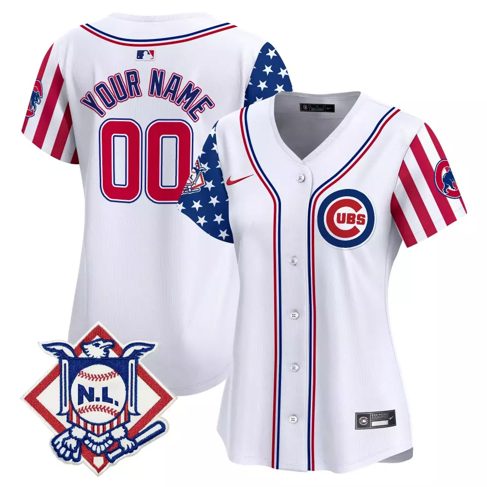 Custom Chicago Cubs Jersey White Stars And Stripes N.l. Women Split Design Red Blue
