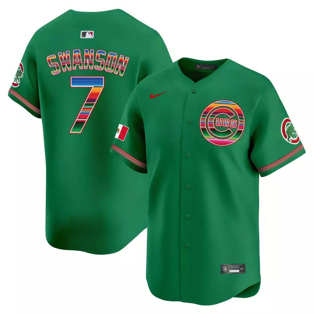 Dansby Swanson 7 Cubs Jersey Green Cinco De Mayo Mexico Flag Men Split Design Red