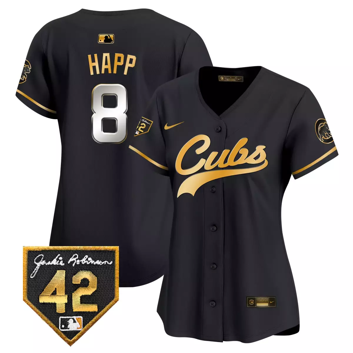 Ian Happ 8 Cubs Jersey Black Jackie Robinson 42 Men Gold Vapor Premier Limited All