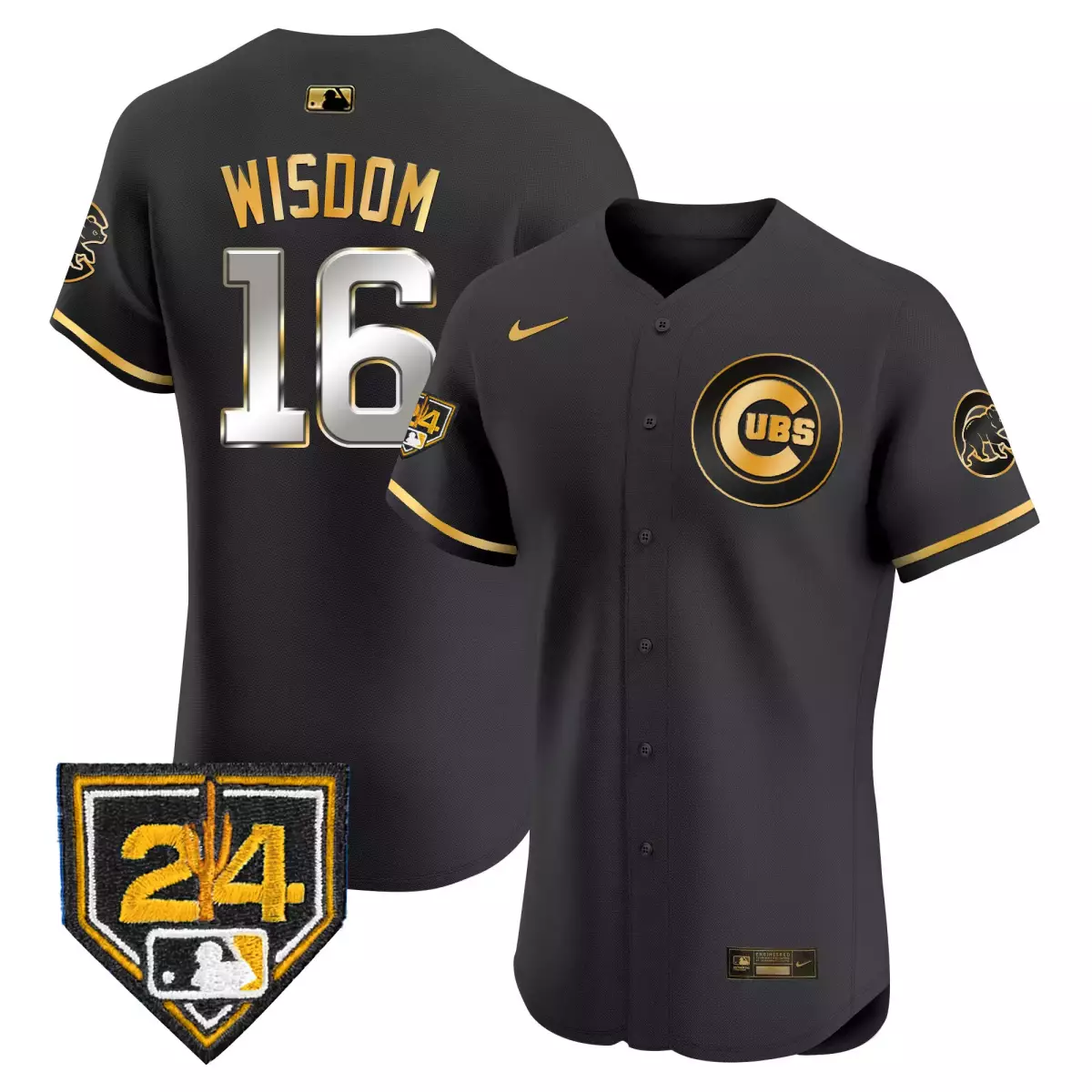 Wisdom Training 16 Cubs Jersey Black Bear Men Gold Vapor Premier Elite v2 All Stitched