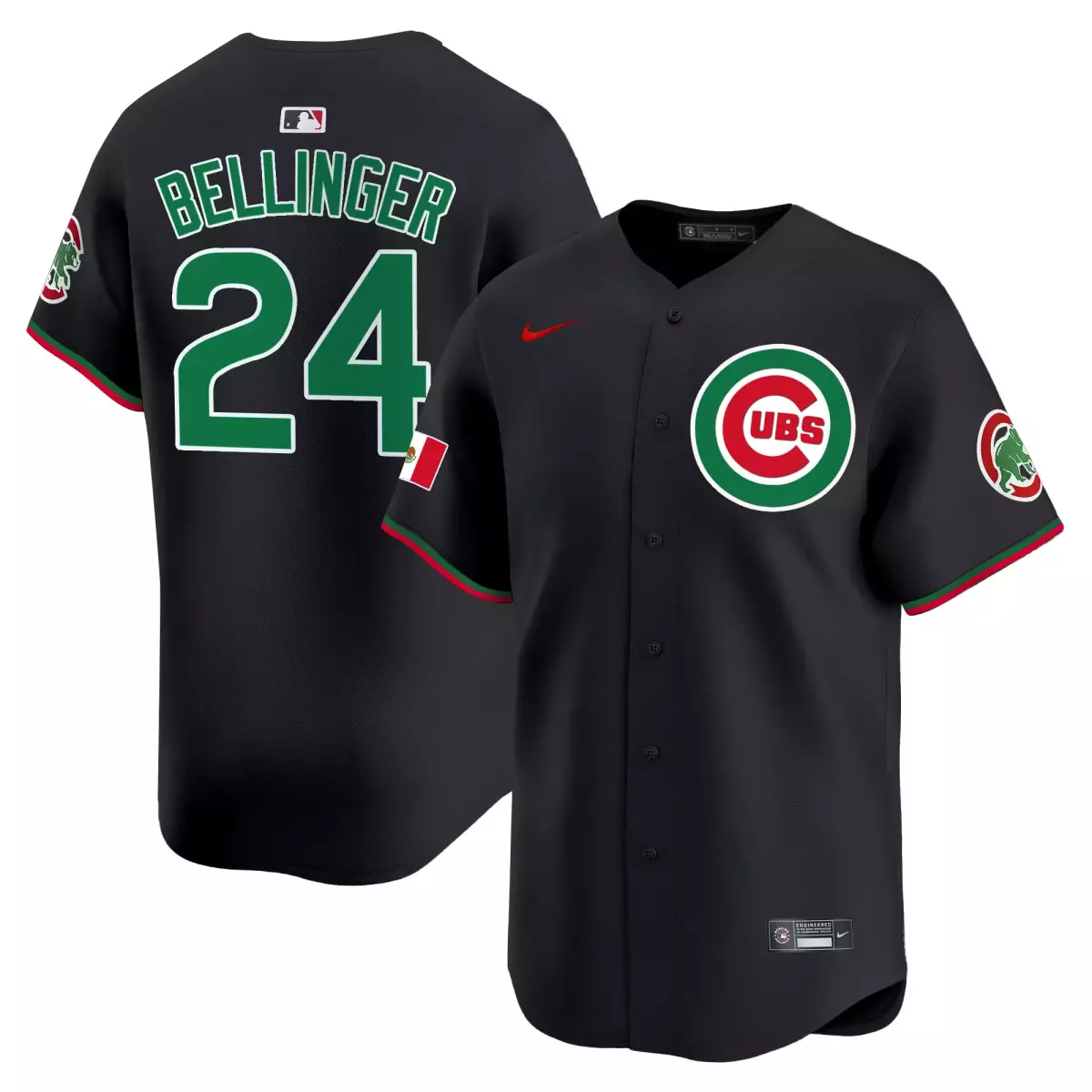 Bellinger Mexico 24 Cubs Jersey Black Flag Men Green Red Vapor Premier Limited v3