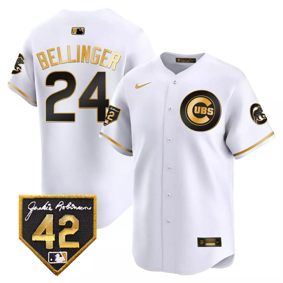 Cody Bellinger 24 Cubs Jersey White Jackie Robinson 42 Men Gold Black Vapor Premier
