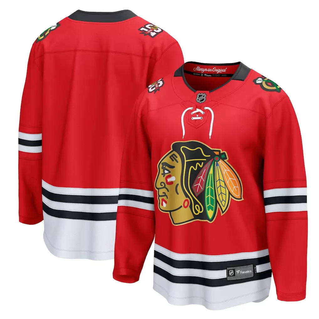 Custom Chicago Blackhawks Jersey Red Men Ice Black White Breakaway