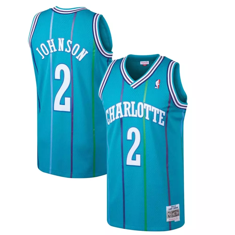 Larry Johnson 2 Charlotte Hornets Jersey Teal 1993-94 Hardwood Classics Mitchell Ness