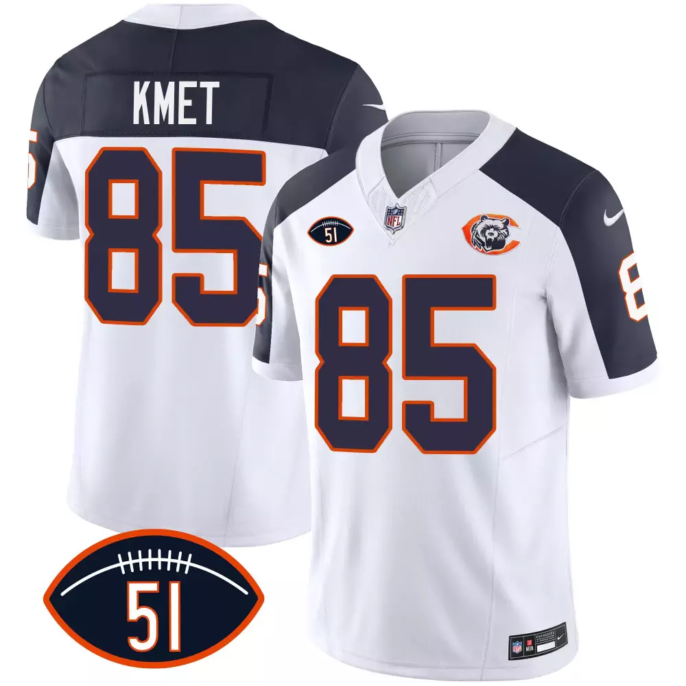 Cole Kmet 85 Chicago Bears Jersey White Men Replica Alternate Navy Blue Orange Stitched