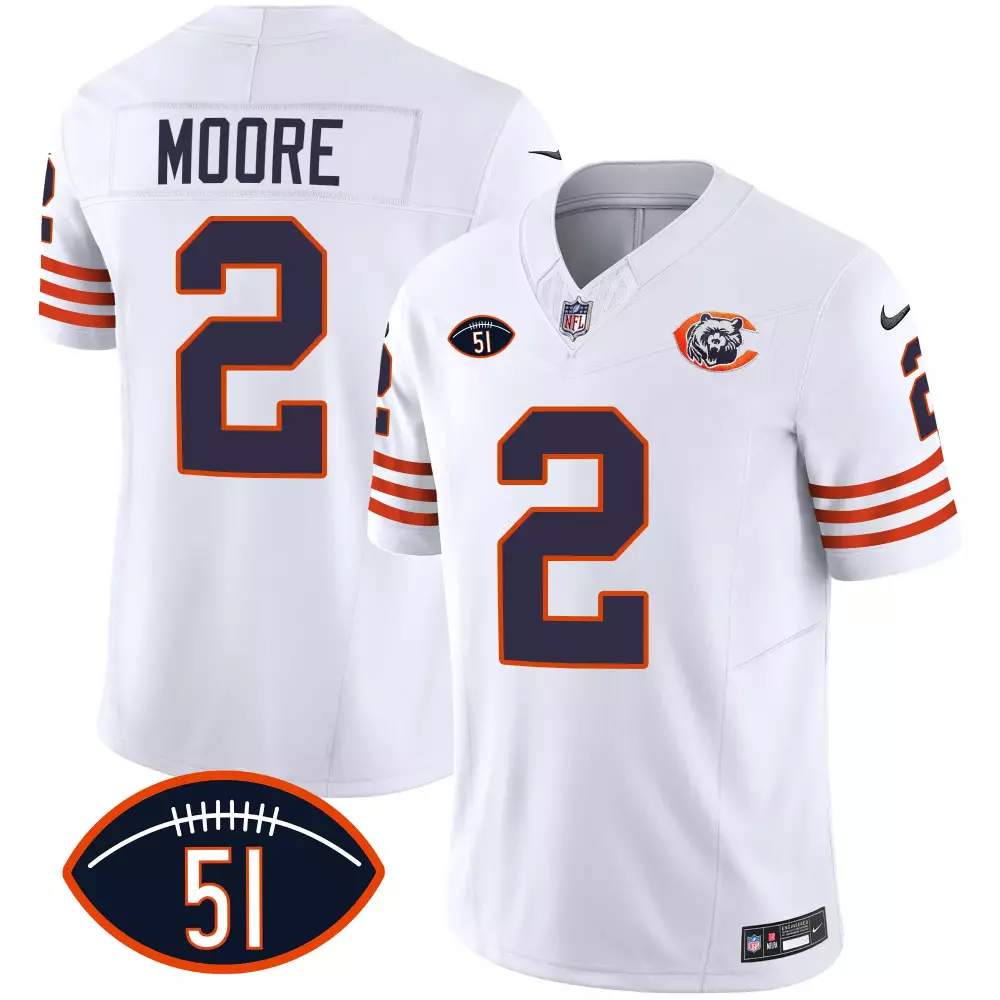 Moore 2 Chicago Bears Jersey White Men Traditional Navy Orange All Stitched Vapor