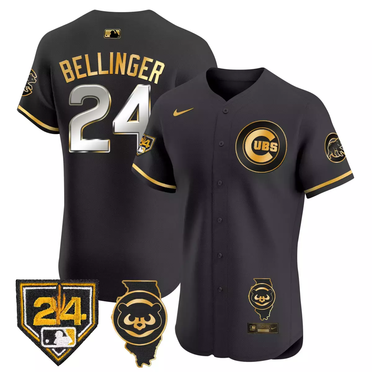 Bellinger Training 24 Cubs Jersey Black City Connect Number Illinois State Men Gold