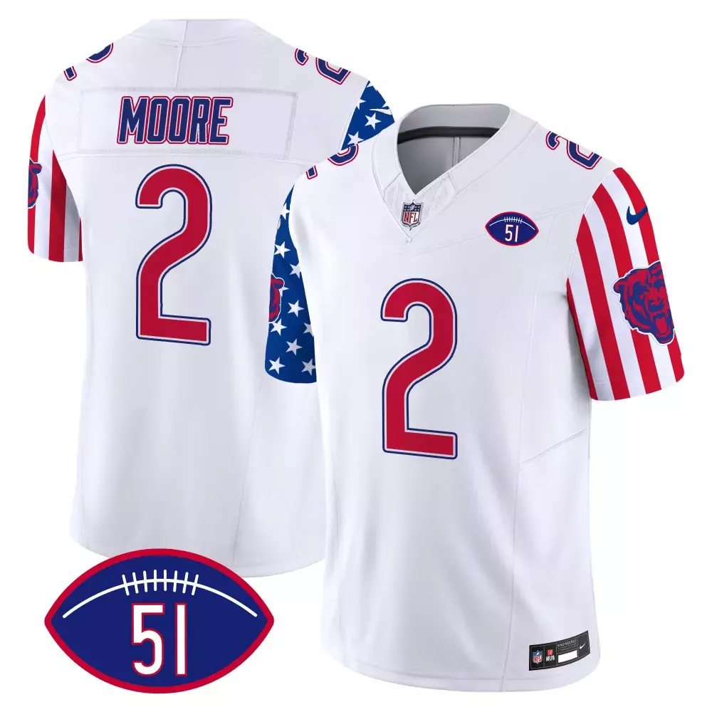 Dj Moore 2 Chicago Bears Jersey White 4th Of July Men Sports Alternate Split Design